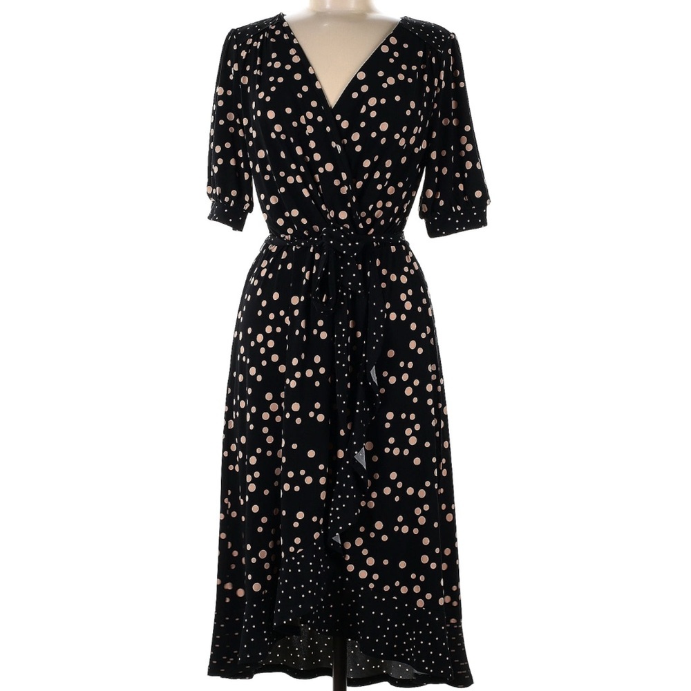 Oasis Black and Tan Polka Dot Midi Dress